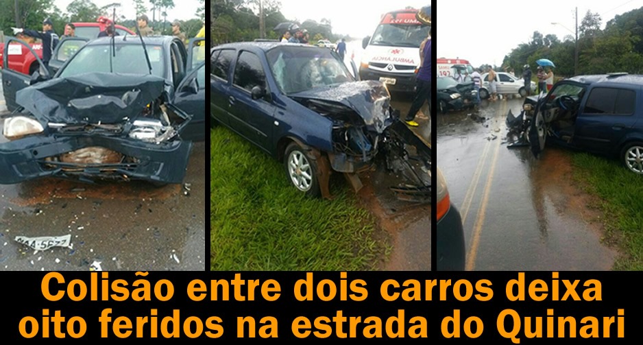 Colisão entre dois carros deixa oito feridos na estrada do Quinari Colisão entre dois carros deixa oito feridos na estrada do Quinari